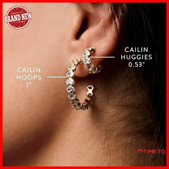 Crystal Huggie Earrings, 14K Gold Plated Brass, Post Closure, Dainty Jewelry - Picture 4 of 5